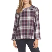 Bobeau Plaid Ruffle Top