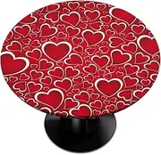 Valentines Day Decoration Round Fitted Tablecloth Red Hearts Round Table Cover with Elastic Edge Waterproof Wipeable Polyester Circle Table Cloths for Outdoor Picnic Party Patio Fit for 45"-50" Table