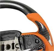 Customized Carbon Fiber Steering Wheel Compatible With Dodge Charger Challenger 2015 2016 2017 2018 2019 2021 2022 2023 Orange Leather(Customized)