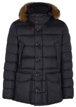 Moncler Cluny Navy Fur-trimmed Quilted Shell Coat - 2 2