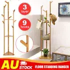 3 Layer 9 Hook Wooden Coat Stand Clothes Hanger Tree Shelf Organizer Holder