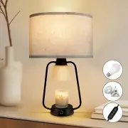 2-in-1 Candle Warmer Table Lamp, 20" Dimmable Bedside Lamp with Timer, Flamel...