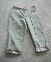 WOOLRICH DARK STONE KHAKI FLORAL CUFF WOMENS SIZE 4 CAPRI PANTS ZIP FLY NWT