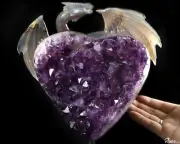 14.6" Agate Amethyst Geode Hand Carved Crystal Dragon Sculpture, Crystal Healing