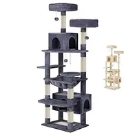 Cat Tree Play Tower 184cm Tall, Multi-Story Kittens Scratching Post Tower with Sisal Scratcher Poles, Multi-Level Pet Dens Condo Wood House Furniture with Scratching Pad for Kitty, Grey