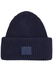 Acne Studios Pansy Logo Ribbed Wool Beanie - Navy One Size