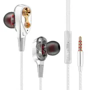 CK8 Wired Dual Moving Coil Heavy Bass Stereo In-ear Earphone with Microphone Line Control WHITE BLACK