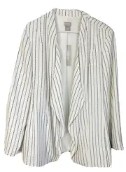 CHICOS 3P 16P 18P NWT White Black Striped Draped Blazer Jacket Lined Open Front