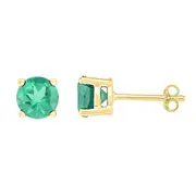 10kt Yellow Gold Round Lab-Created Emerald Solitaire Stud Earrings 2 Cttw