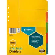 Marbig Divider Manilla 5-Tab A4 Bright Assorted 100 Sets Pack