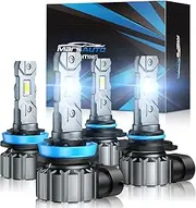 Marsauto M1S 9005/HB3 H11/H8/H9 Light Bulbs Combo, 48000LM Super Bright H11 9005 Bulbs or Fog, 6000K 9005 H11 Hi/Lo Cool White Bulbs, 3Min Plug and Play Bulbs Combo, IP68, Pack of 2