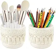 YANJINGHE Pack of 2 Makeup Brush Holders, Braided Mini Basket, 10 x 10 cm - Organiser, Cosmetic Organiser, Boho Style Storage Box for Cosmetic Brushes, Pens, Pencils and Accessories (White)
