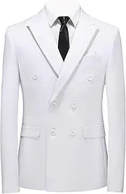 [JEShifangjiusu] Mens Solid Slim Fit Suit Jacket Double Breasted Elegant Tuxedo Blazer for Wedding, Prom, and Business, White, M