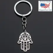 Hamsa Palm Fatima Hand Protection Design Charm Pendant Silver Keychain Gift