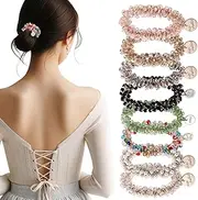 dusaniyali Pack of 8 Hair Bobbles Women's Beautiful Crystal Hair Scrunchies Women's Multiple Colours Hair Band Glitter Elastic Beaded Hair Ties for Ponytail Hair Accessories