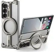[OATSBASF] for Samsung Galaxy Z Fold 6 Bumper Case, with Kickstand 360° Rotatable Magnetic Stand Case, Minimalist Phone Case for Galaxy Z Fold 6, Frameless Metal Case, Natural Titanium