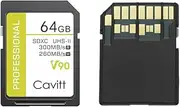 Cavitt V90 SD Card 64GB for DSLR Cameras,Professional UHS-II 300R/260W,Sdxc V90 High Speed Memory Cards for Cameras,Supports 4K/6K/8K/Full HD Video and RAW,Compatible with Mainstream Brand Cameras