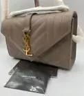Saint Laurent YSL Cassandre Small Envelope Quilted Chain Shoulder Bag Beige