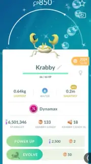 Krabby Dinamax ⬆️ Shiny⭐✨ XXS, Registrado, 20k Stardust, Or 30 Days Ulfriends