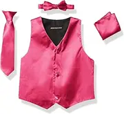 [Alexis Bendel] AXNY a.x.n.y Boys' 4 Piece Formal Set Combo with Tuxedo Vest, Bow Tie, and Handkerchief, Fuchsia