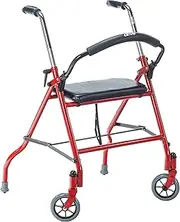 Drive Medical 1239RD Two Wheeled Walker with Seat, Red