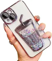BOqarI Gradient Colour Quicksand Cup Phone case with or Without Glitter Paper, electroplated case with Premium Texture for iPhone 15 14 13 12 11 Pro Max Phone Model (Pink 2,iPhone 15 Pro Max)