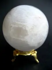 White Selenite 7.7cm 388g Crystal Ball Orb Sphere on Gold Metal Stand S001