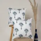 Grey & Blue Palm Tree Pillow Cover Bed Sofa Cushion Case Indian Cotton Cover