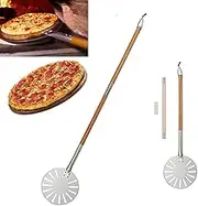Pizza Turning Peel 47 inch, Metal Pizza Peel Spinner, Perforated Turning Pizza Peel with Detachable Wood Handle - Aluminum Pizza Turner