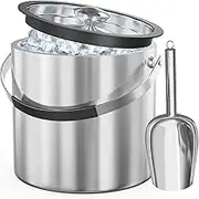 Ice Bucket 3L with Lid,Scoop,Tongs, Double Wall Insulated Stainless Steel Ice Bucket Wine Bucket for Cocktail Bar and Parties
