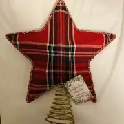 Red Plaid Star Christmas Tree Topper 12” NWT