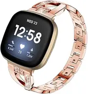 [Sankel] Bling Band Compatible for Fitbit Versa 4 / Versa 3/ Fitbit Sense 2/ Sense Band, Women Metal Replacement Bracelet Jewelry Strap Wristband for Fitbit Versa 4/Versa 3 /Sense 2/Sense Smartwatch