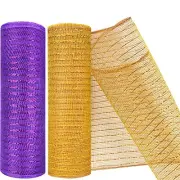 2 Pack Deco Mesh 10 Inch x 30 Feet Decor Mesh Ribbon with Metallic Gold Purple