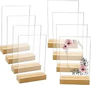 8 Pack 5 x 7 Inch Blank Clear Acrylic Table Displays with Wooden Stands - Ideal for DIY Name Cards, Menu Numbers, and Event Party Decorations