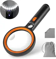 Magnifying Glass with 30 LED Lights, 10X 20X 45X Lighted Magnifying Glass Handheld with 1UV Light for Seniors Reading, Inspection, Close Work, Vision Aids, Magnifier Gifts for Elderly (Orange)