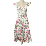 Vineyard Vines Kentucky Derby Dress Large Roses Flutter Sleeve Smocked Midi NWT