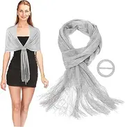 [Baluue] Elegant Silver Shawl Scarf for Women Versatile Wrap for Dresses Weddings and Parties Shoulder Cover for Dressy Occasions