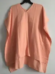 NWT Eileen Fisher PEACH Woven Org.Cotton Gauze V-Neck Caftan S/M