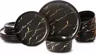 Black Gold Splash Dinnerware Sets, Marble Porcelain Plates and Bowls Sets, Moder