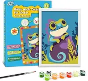 Zimrobin Paint by Numbers for Children - 12 x 8 cm Paint by Numbers Children from 5 6 7 Years Girls and Boys, Creative Gift with Frame, 1 Brush and Acrylic Paints (Cute Chameleon)