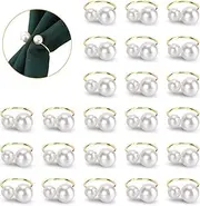 Pearl Napkin Rings, 24pcs Spiral Serviette Buckle Holder Wedding Party Table Napkin Buckles, Pearl Metal Napkin Clasps for Dining Anniversary Birthday Christmas Banquet Table Decoration (Oval)