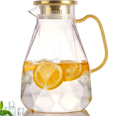 Glass Pitcher 2.2L Water Carafe With Lid Iced Tea Jug for Fridge Large Drink