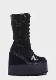 [Y.R.U.] Black Patent Dune Desert Platform Boots