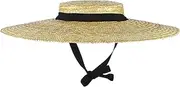[Wedhapy] Wide Brim Straw Hat Women Straw Boater Hat for Ladies Summer Beach Breathable Woven UV Protection with Chin Strap & Lining Vintage Floppy Wide