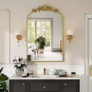 Vintage Arched Wall Mirror, 24X36 Inch Retro Arch Bathroom Mirror, Carve Pattern
