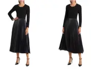 NWT ELIE TAHARI RUNWAY DESIGNER BLACK LEATHER AMALIA SWEATER RARE DRESS-M $395