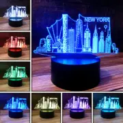 3D New York City Desk Light - 7 Color LED Lamp Base w USB & Touch control