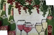 Set of 2 Tapestry Placemats, 13"x19",WINE & GRAPES,2 WINE BOTTLES & 4 GLASSES,HC