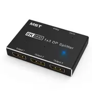 Displayport 8K 1X3 DP Splitter 8K60Hz 4K120Hzz Hub Multi Monitor Splitter with Extended Display and Black