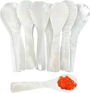 PETIT MANON 10PCS Caviar Spoons Mother Of Pearl Caviar Spoons W Round Handle, Handmade Pearl Spoon Shell Spoon for Caviar, Egg, Coffee, Ice Cream, Restaurant Serving (White,2.87 Inch)